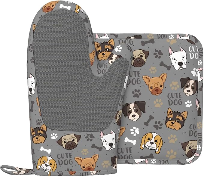 Cute Dog Oven Mitts and Pot Holders Sets Heat Resistant Non-Slip Silicone Oven by Nmbvcxz