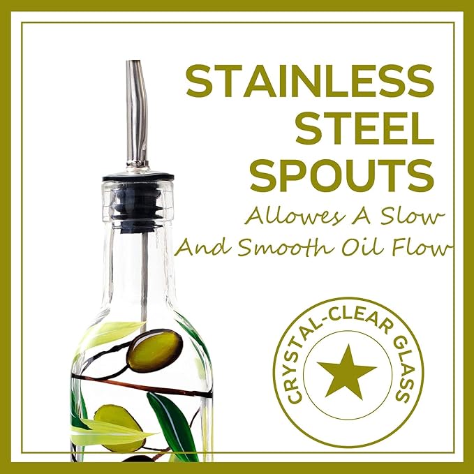 17oz Hand Painted Glass Olive Oil Bottle Dispenser- 500ml Green Oil & Vinegar - Image 5