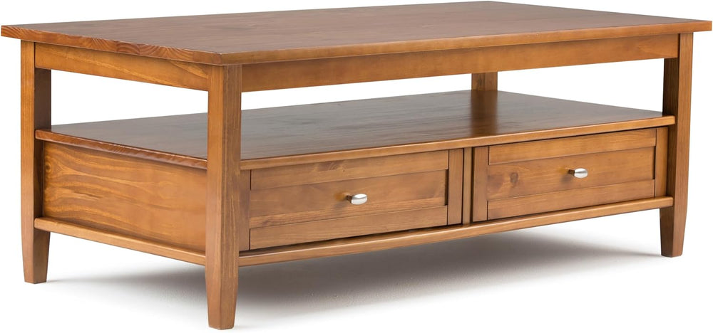 SIMPLIHOME Warm Shaker 48" Wide Solid Wood Coffee Table in Brown