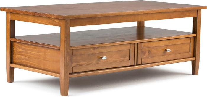 SIMPLIHOME Warm Shaker 48" Wide Solid Wood Coffee Table in Brown