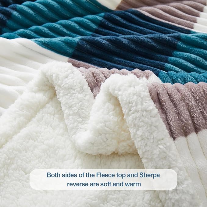 PU MEI Sherpa Blanket Twin Plaid Thick Bed Blanket, 90”*80” Super Soft Flannel - Image 4