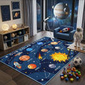 Solar Planets Play Rug for Kids, Outer Space Kids Carpet for Boys Room, Playroom, Classroom, Bedroom, Educational Faux Wool Solar System Rug for Children Leaning Galaxy - 3x5 Ft, Cartoon Blue