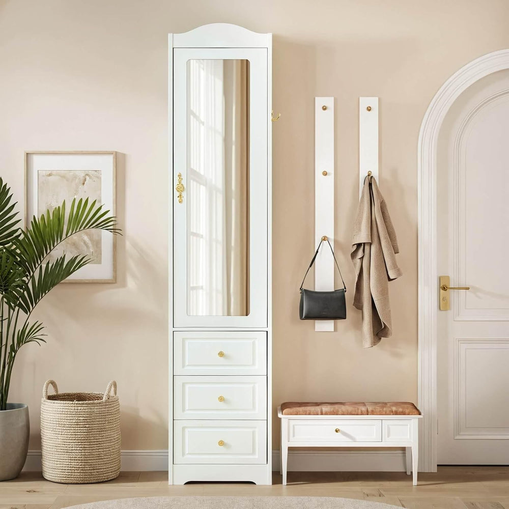 Armoire Wardrobe Closet, White Bedroom Armoires Cabinet with Mirror Door and ...