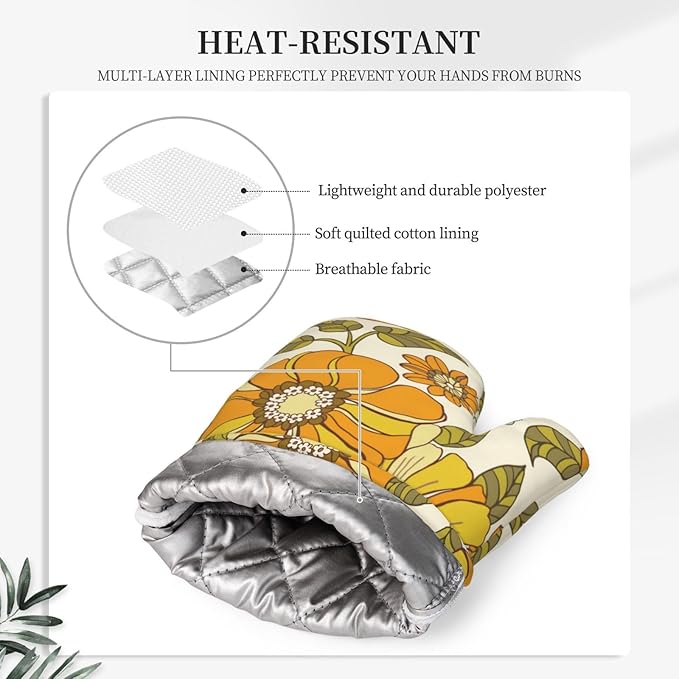 Retro 70s Style Flower Oven Mitts and Pot Holders Sets Silicone Kitchen Mitts - Image 4