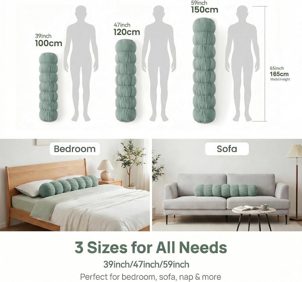 Pat. Pend. Long Cylinder Pillow for Bed, 47 Inch, Green