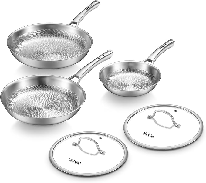 Titanium Au Gratin Pans Set 8/10/12 Inch, Pure Titanium Hammered Frying Pans by VEDNHOL