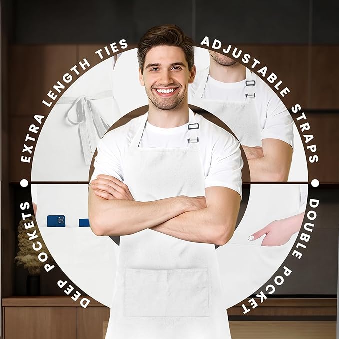 Adjustable Bib Apron 100% Polyester Kitchen Aprons Waterdrop Resistant Aprons - Image 4