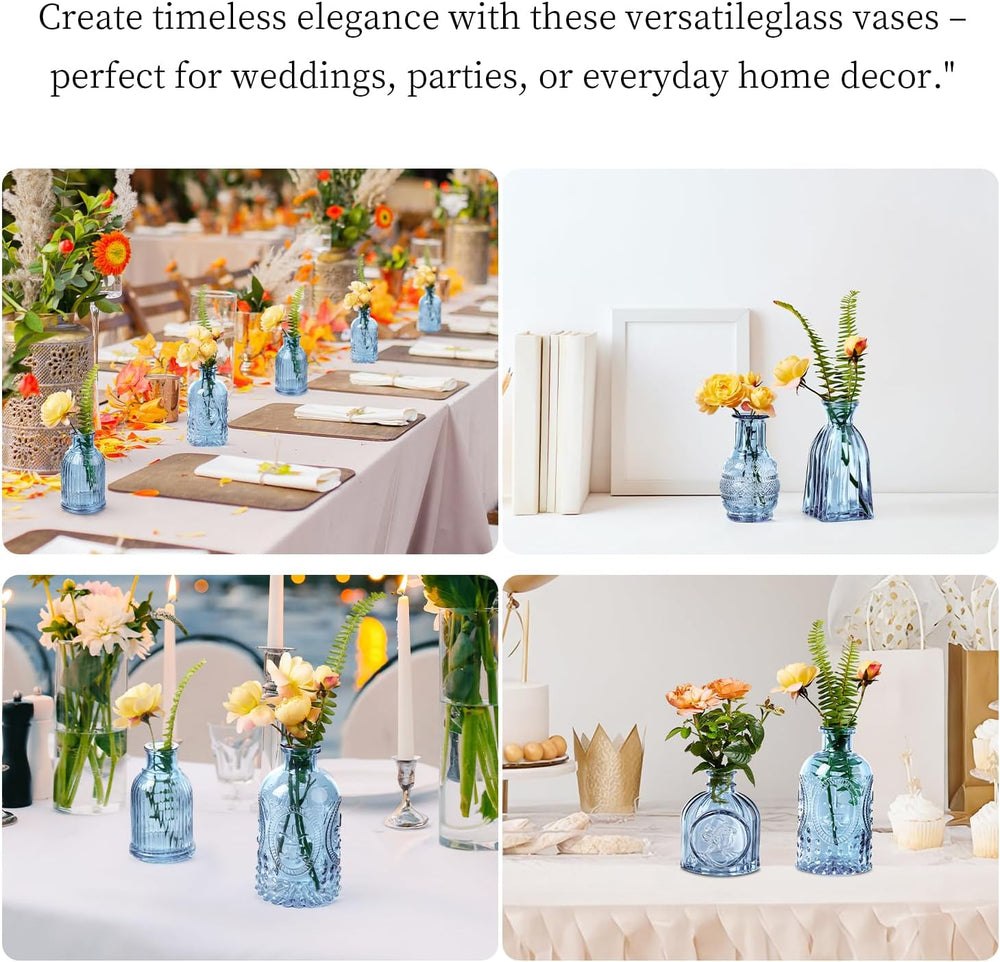 Glass Bud Vases Set of 64 - Blue Assorted Small Mini Glass Vases for Flowers,...