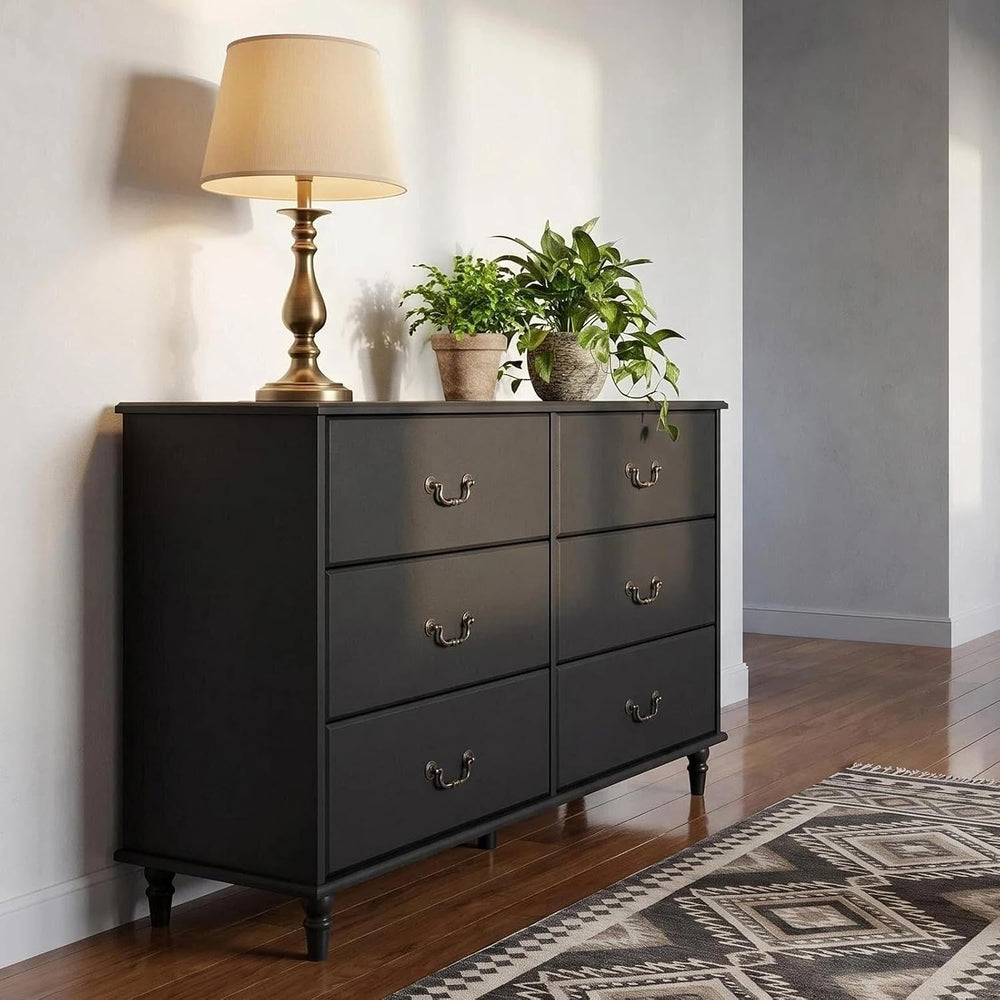 Farmhouse 6 Drawers Dresser for Bedroom Black