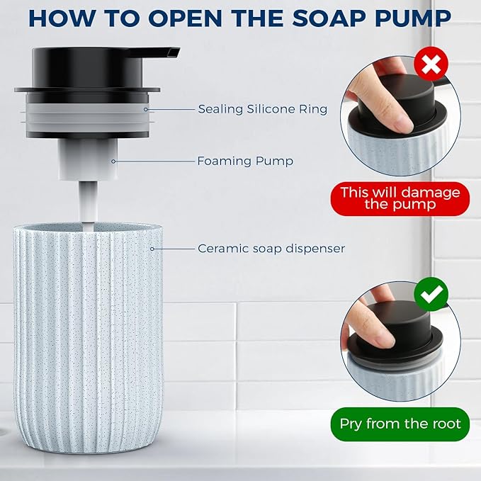 Ceramic Foaming Hand Soap Dispenser 2Pack，12 oz Bathroom Soap Dispensers， - Image 4