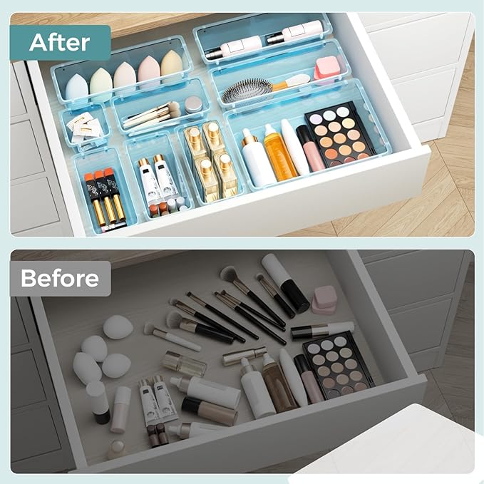 WOWBOX 44 PCS Clear Plastic Drawer Organizer Set, 6 Varied Size storage Bins - Image 5