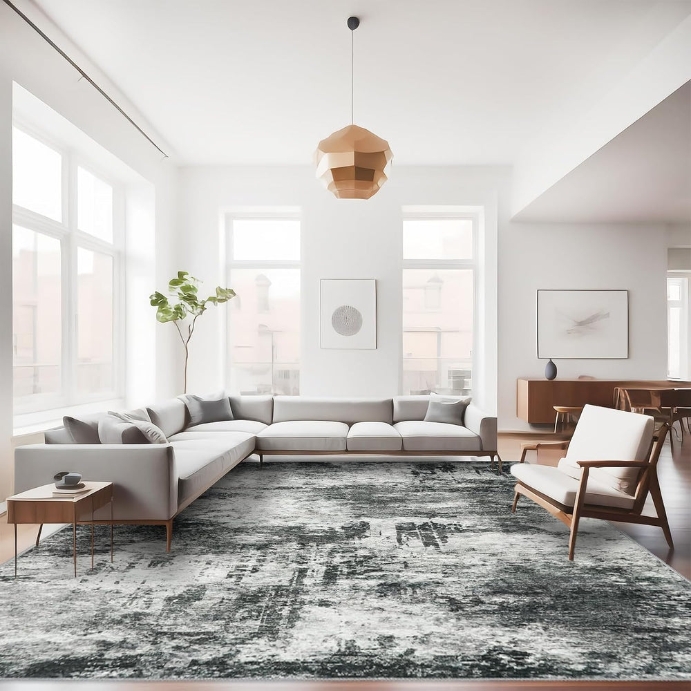 RUUGME 9x12 Abstract Area Rug: Large Non Slip Living Room Rugs Dark Grey