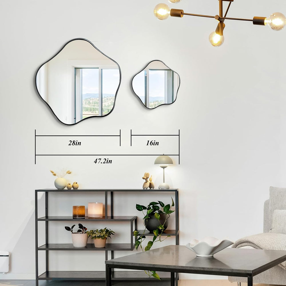 Scalloped Irregular Mirror, 16" Asymmetrical Art Deco Wall Mirror with B...
