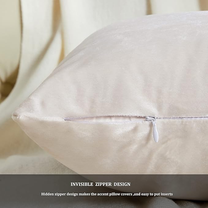 GIGIZAZA Beige Velvet Pillow Covers: Pack of 2 Throw Pillows Soft Solid Covers - Image 5