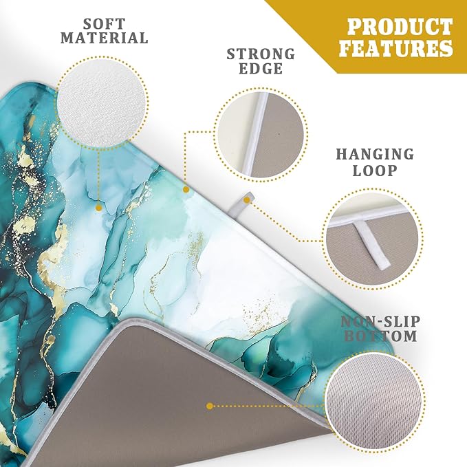 Giwawa Teal Marble Dish Drying Mat Turquoise Blue Marbling Print Dish Drainer - Image 4