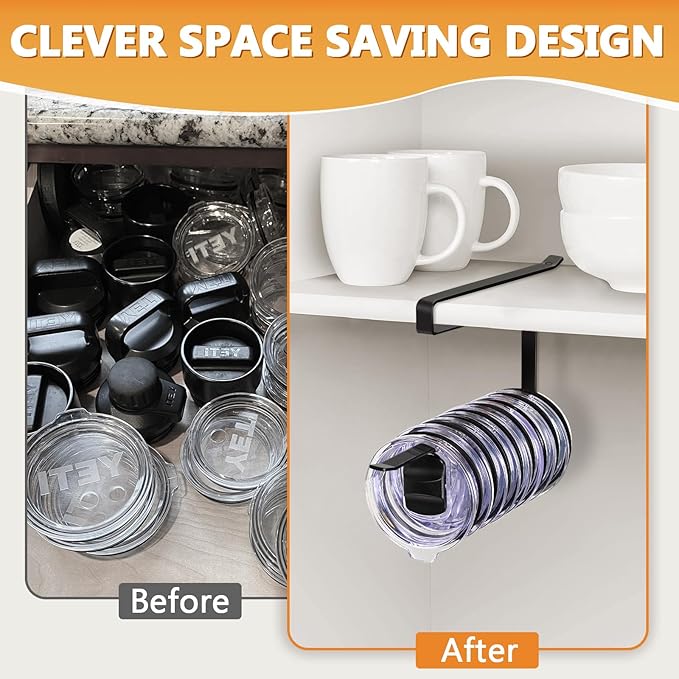 Tumbler Lid Organizer 2 Pack Tumbler Lid Storage Hook Up to 20 Lids, Space - Image 7