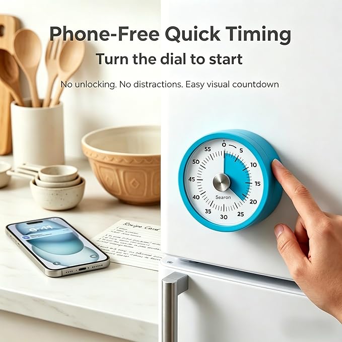 Searon Magnetic Visual Kitchen Timer, 60 Minute Countdown Timer - Image 3