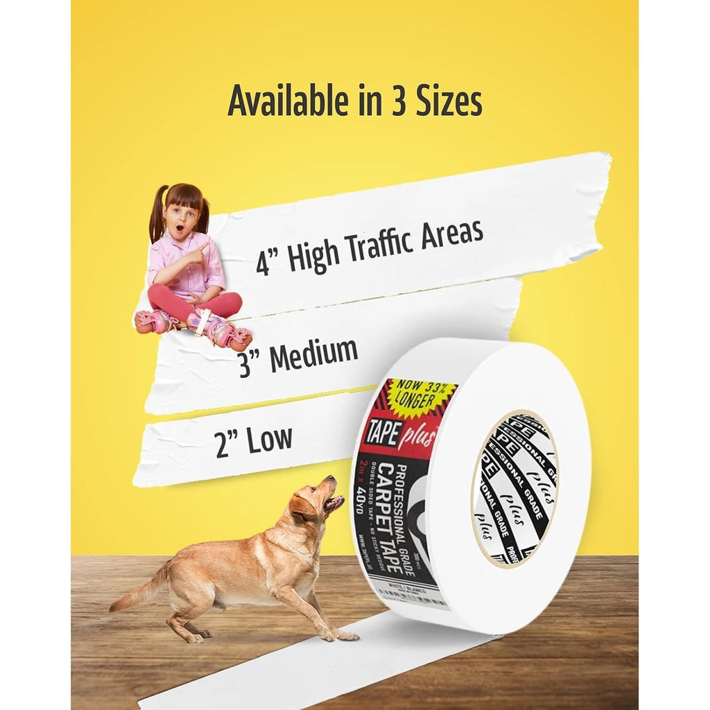 TapePlus Carpet & Rug Tape - 2 in x 40 yd, White - Double-Sided Carpet Tape for Area Rugs & Floor Mats on Hardwood & Laminate Floors - Professional Grade Adhesive, Heavy Duty, Residue-Free, Easy Peel
