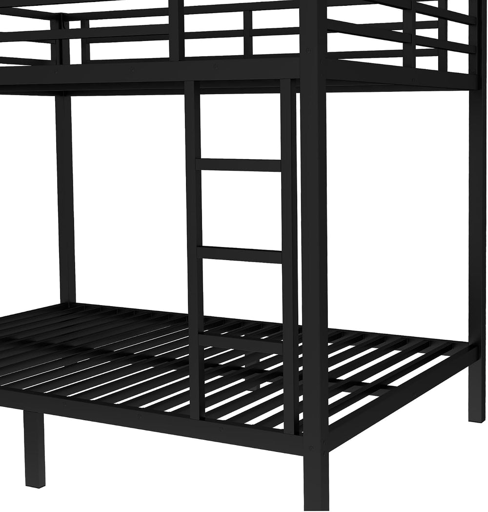 Full Over Full Bunk Bed with Guardrail and Ladder, Black