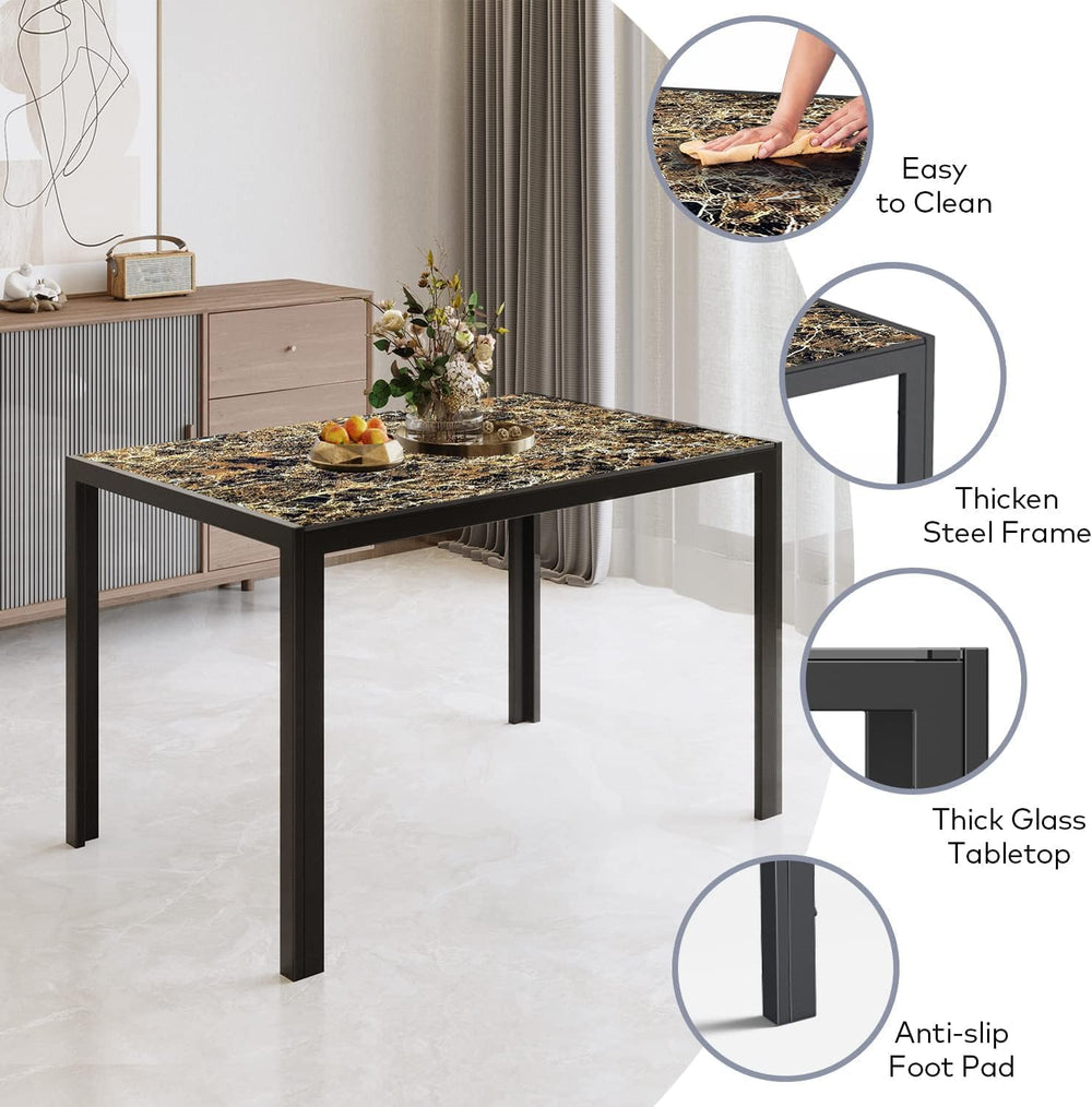 Gizoon Marble 7 Piece Glass Dining Table Set, Kitchen Table and Chairs Set