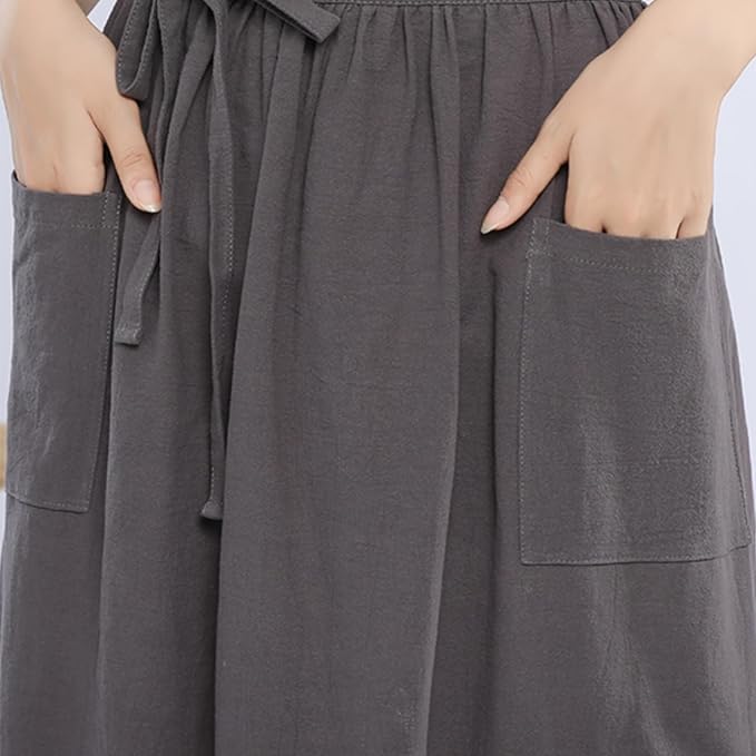 Cotton Linen Half Apron for Women Vintage Waist Apron Ruffle Plain Bright Color - Image 3