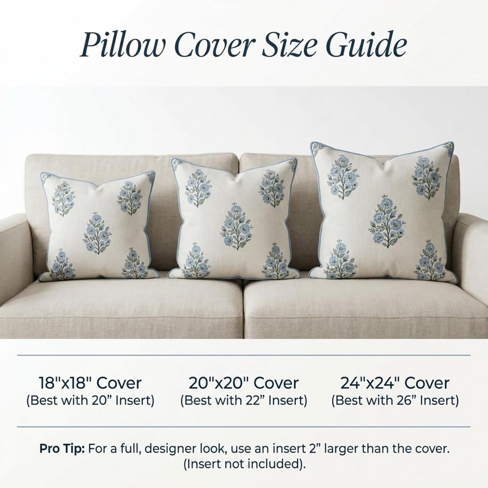 Jillien Harbor “The Camille” Floral Block Print Pillow Cover – Soft Blue and ...