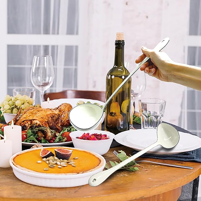 White Soup Ladle Spoons 13.7 Inch Big Serving Cooking Spoons Enamel Steel Stew - Image 5
