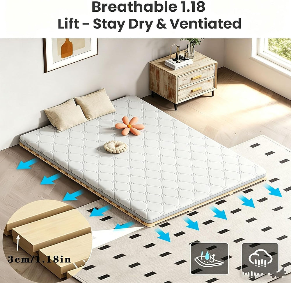 Floor Bed Frame,Japanese Bed Frame,Breathable Moisture Resistant