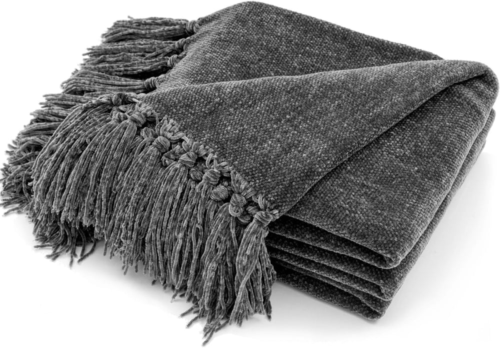 RECYCO Chenille Throw Blanket for Couch, 50"x60", Dark Gray
