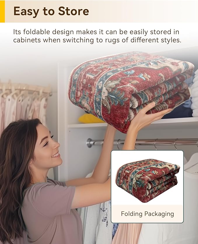 Area Rugs 3'x5' Washable Non-Slip, Floral Vintage Distress Print Pattern - Image 5