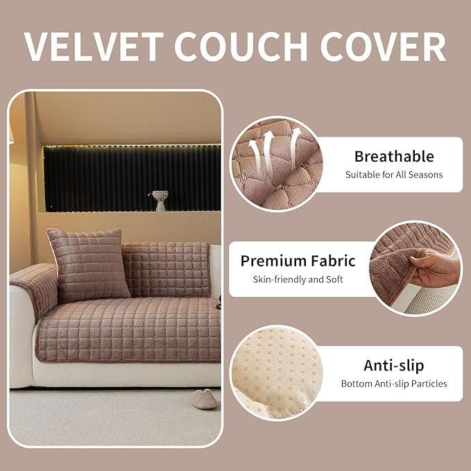 Velvet Couch Cover, Plush Sectional Sofa Cover Washable, Anti Slip Sofa - Image 2