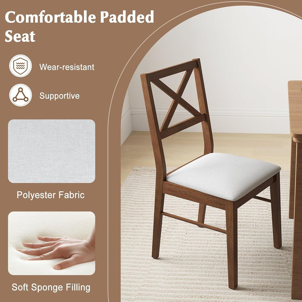 COSTWAY Wood Dining Chairs Set of 2, Upholstered Farmhouse Modern Dining Room...