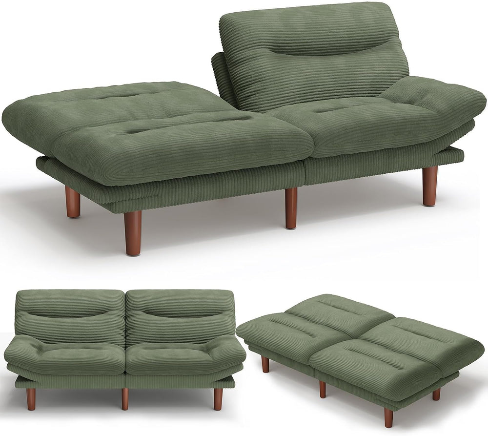 Amada 66 inch Convertible Corduroy Futon Sofa Bed, Forest Green