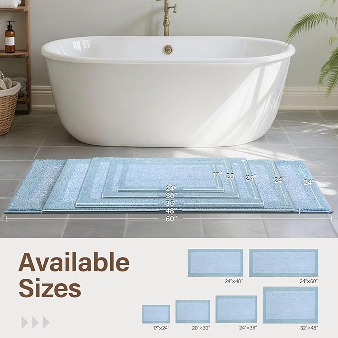 48x24 Long Bathroom Rugs Washable Non Slip, Light Blue Bath Mat - Image 6