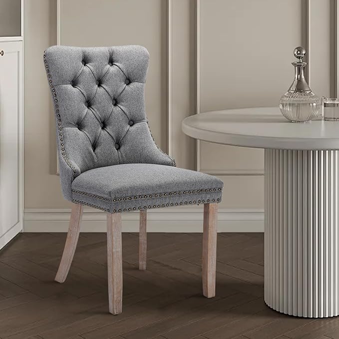 Linen Upholstered Dining Chairs Set of 6, Modern Style Kitchen Side Chairs wi...