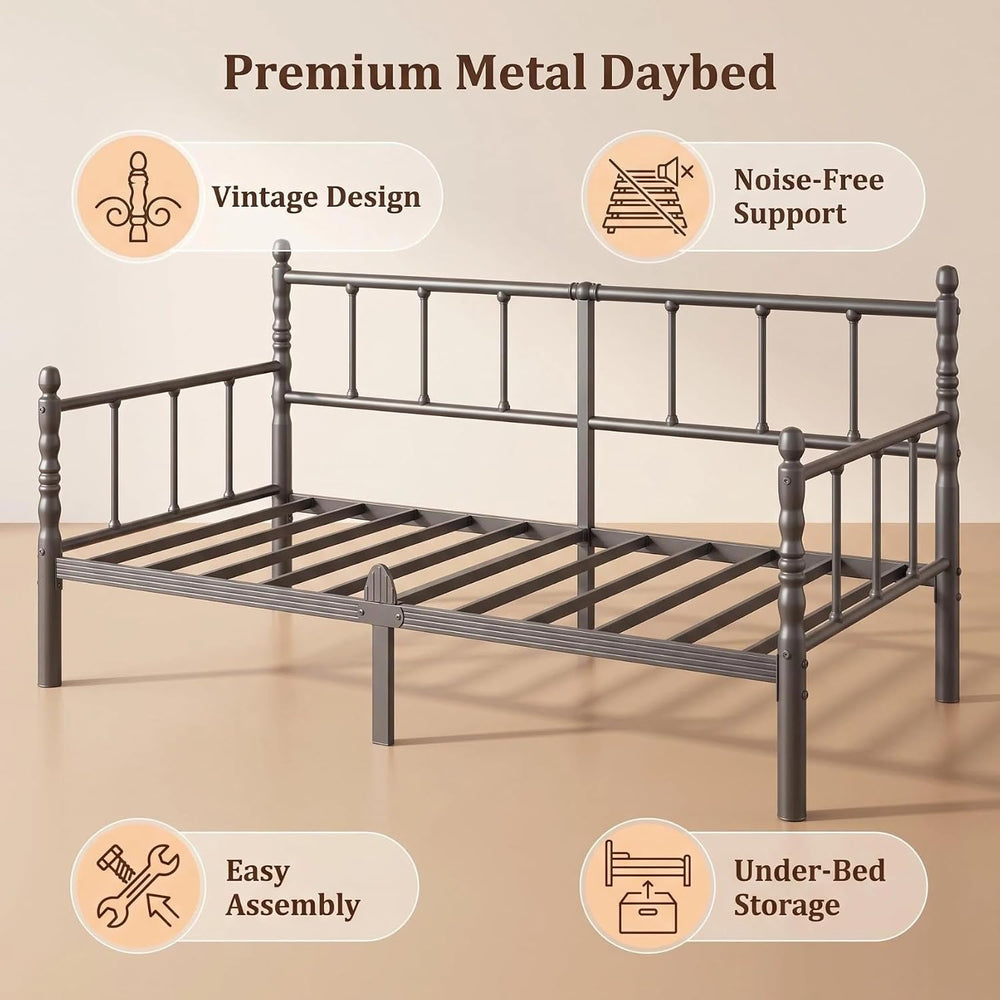 12 Inch Twin Metal Daybed Frame with Classic Headboard