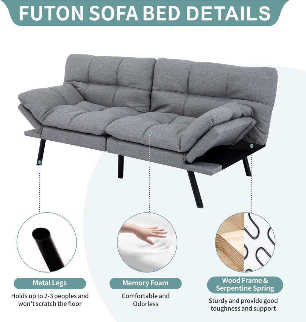 MUUEGM 71" Futon Sofa Bed with Memory Foam,Futon Couch with Adjust Backr...