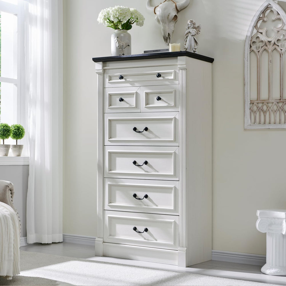 Aitjunz Farmhouse 57" Tall 7 Drawers Dresser for Bedroom, Antique White