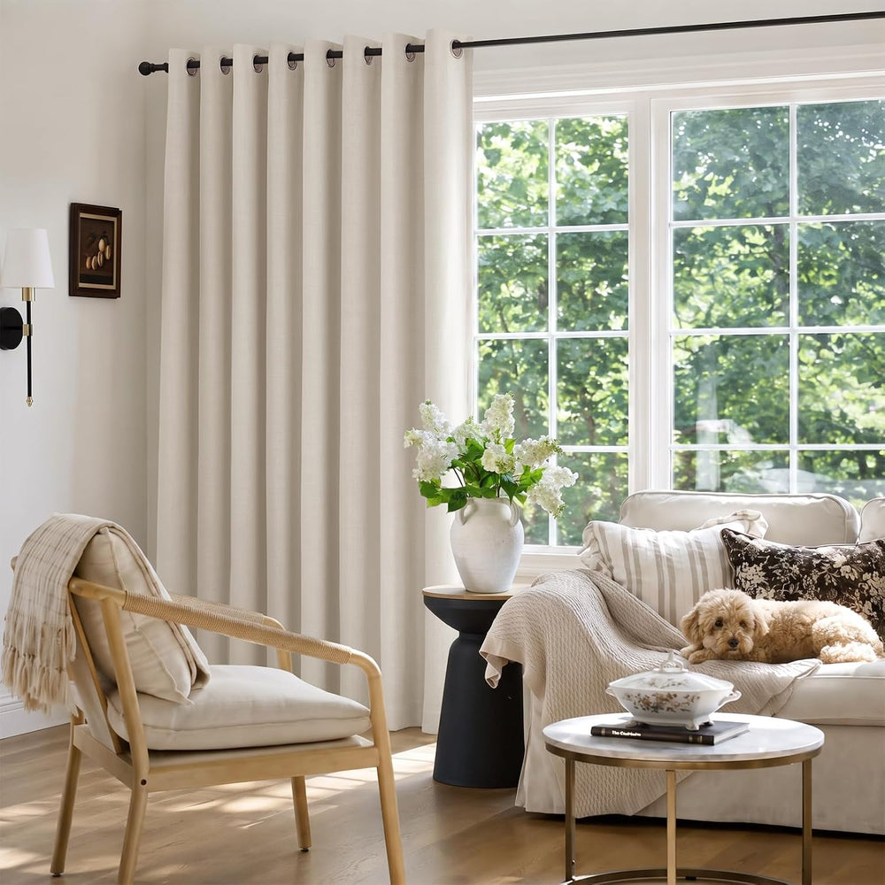 100% Blackout Sliding Door Curtains 84 Inch Long, Extra Wide Linen Curtains