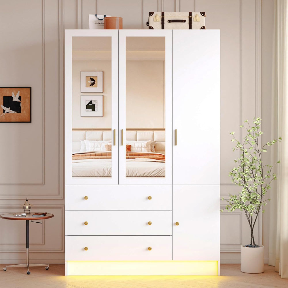 75" Tall 3 Doors Armoire Wardrobe Closet with 3 Drawers, Wooden Wardrobe...