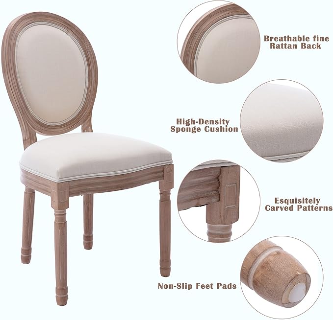 Nrizc French Dining Chairs Set of 2, French Country Dining Chairs, Vintage Fa...