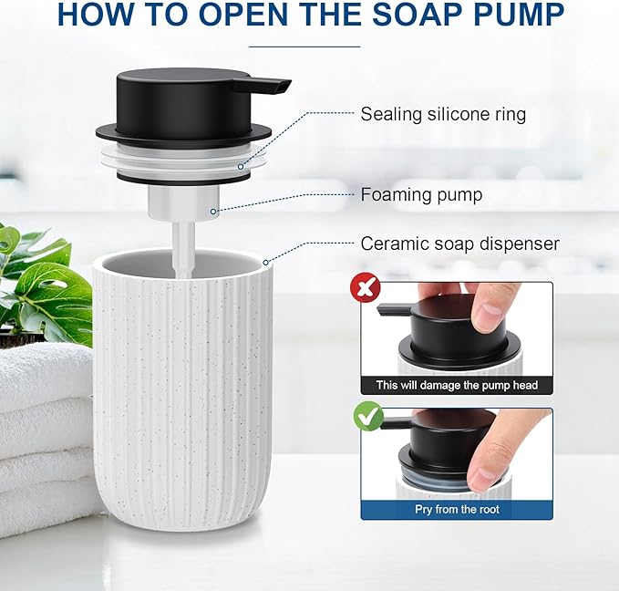 Ceramic Foaming Soap Dispenser, 12 oz Bathroom Foam Hand Soap Dispenser - Image 3
