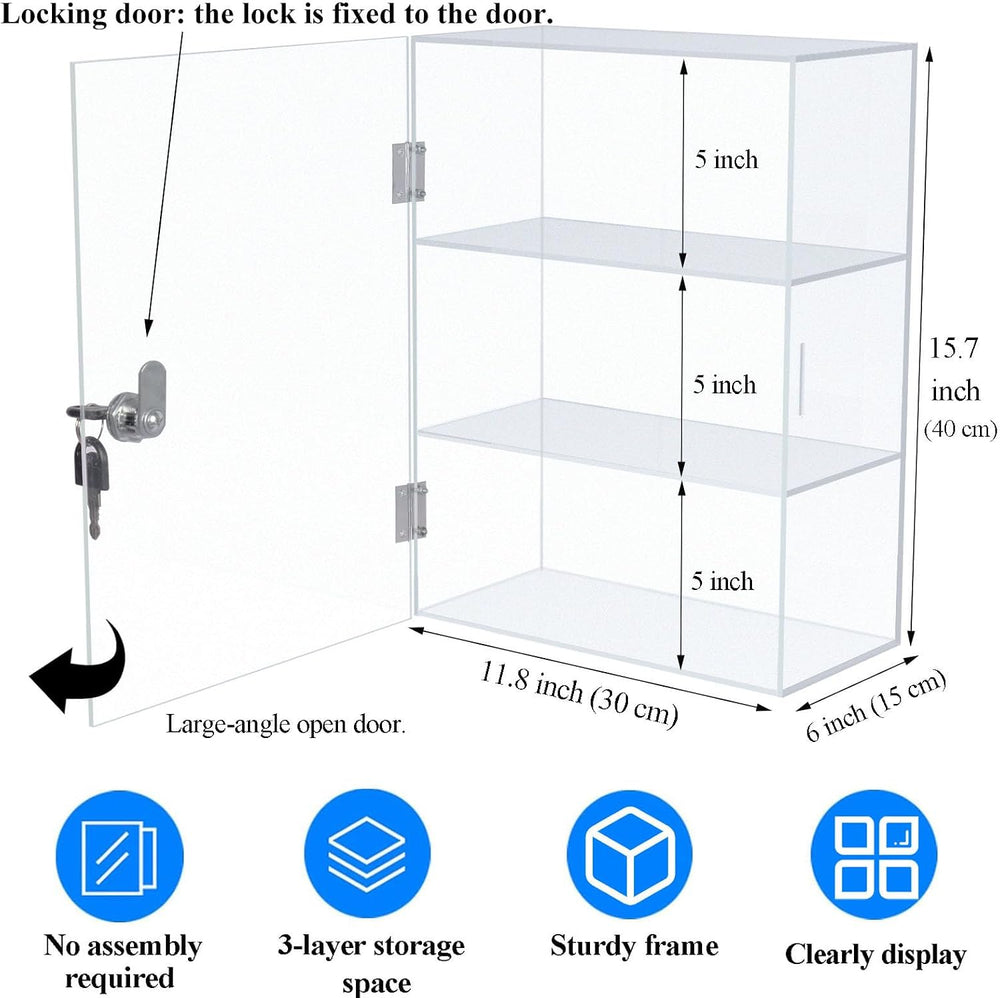 DuvinDD Acrylic Display Case with Lock, Collectibles Showcase Clear