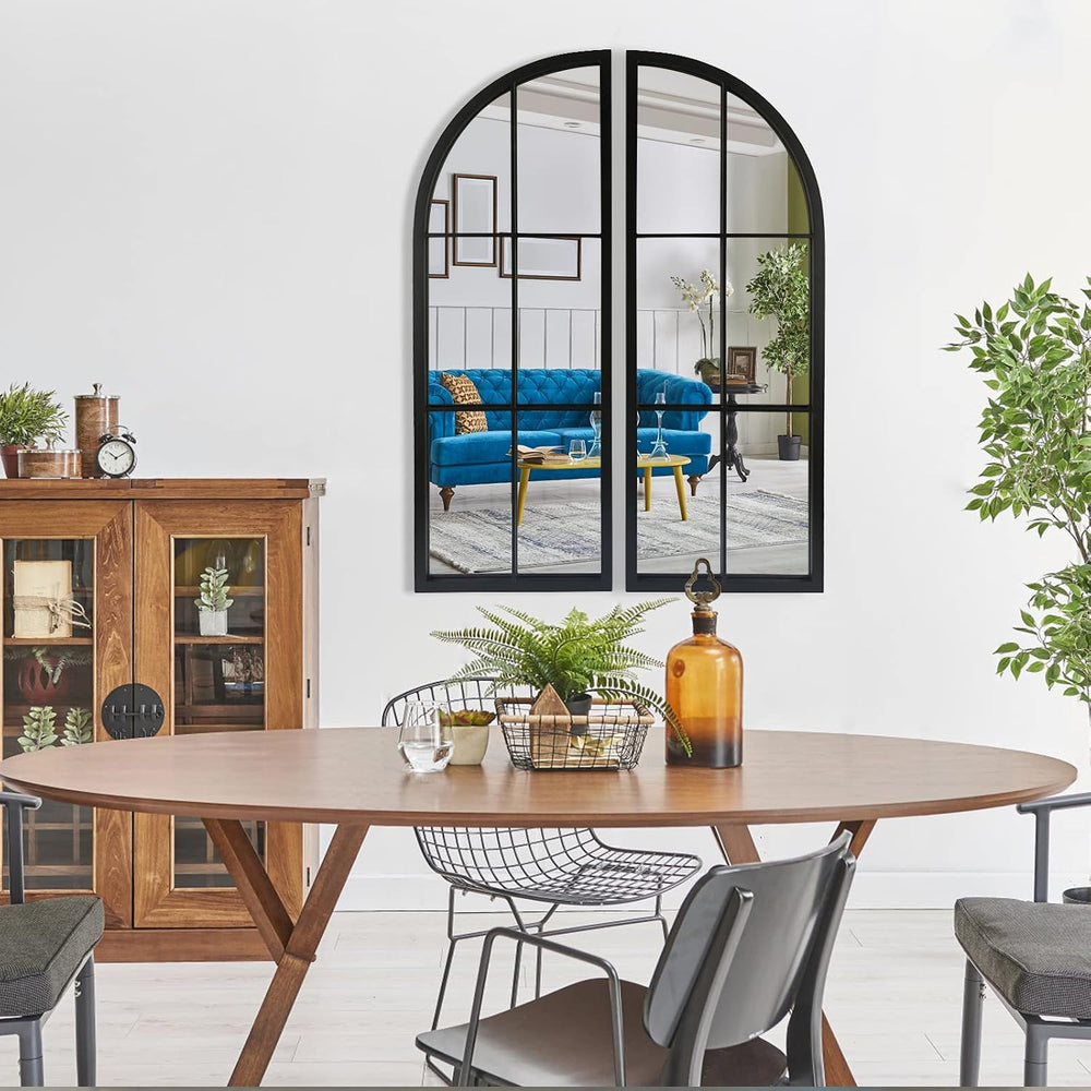 OUSHUAI Black Arched Mirror Set of 2,Window Pane Mirror for Wall Decor,Farmho...