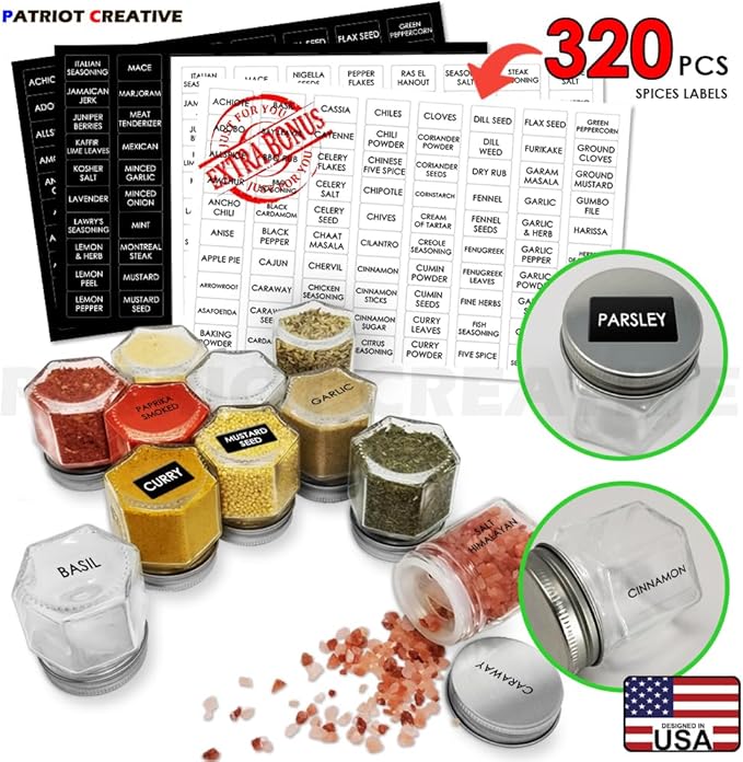 PATRIOT Set of 25 Hexagon Glass Spice Jars - Image 3