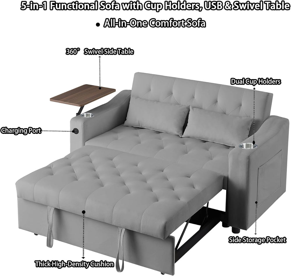 hansones 3-in-1 Convertible Sleeper Sofa Bed, Pullout Couch with 360° Swivel ...