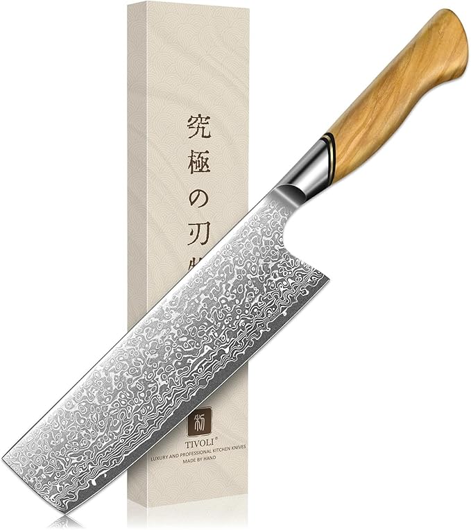 TIVOLI Damascus Nakiri Knife 6.5 Inch – Japanese VG-10 Multipurpose Kitchen by TIVOLI