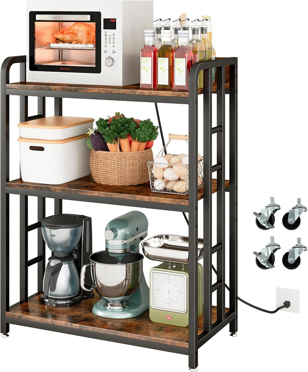 METYERRY Bakers Rack with Power Outlet,Adjustable Microwave Stand with Storag...