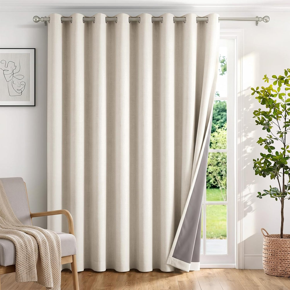 100% Blackout Sliding Door Curtains 84 Inch Long, Extra Wide Linen Curtains