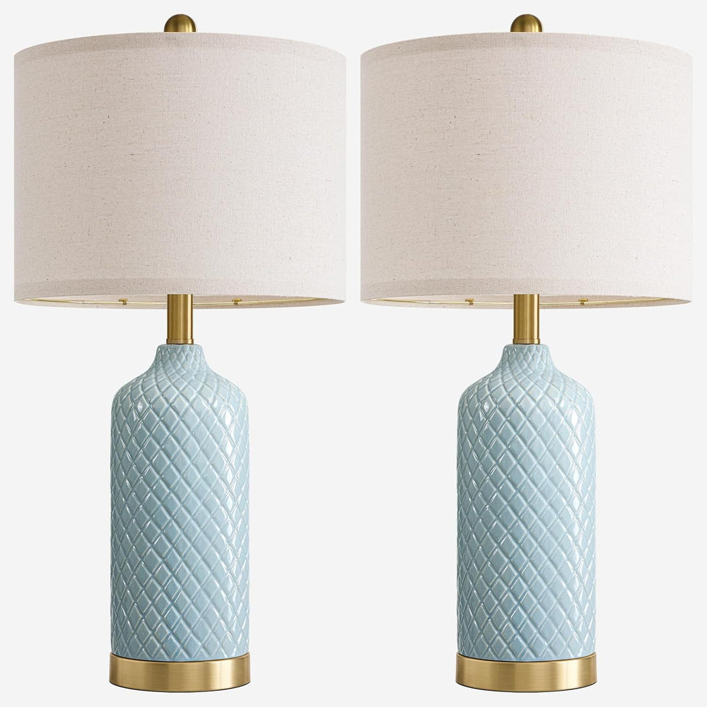 24.25" Modern Ceramic Blue Table Lamps Set of 2 for Living Room Bedroom